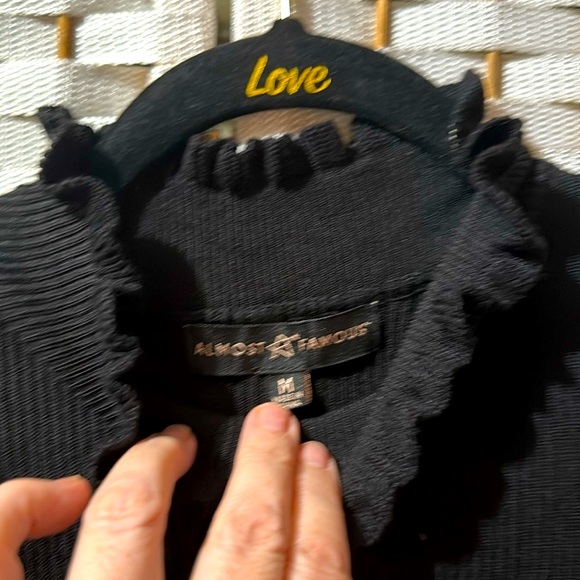 Almost Fabulous Elegant Black Dress w/Bishop Sheer Sleeves & Embroidered Flowers - Picture 7 of 8